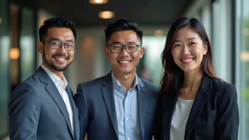 Diverse group of Malaysian entrepreneurs and business professionals in modern office environment working together