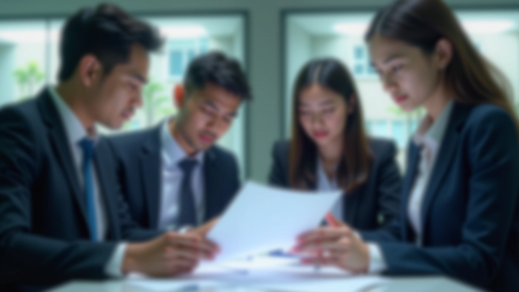 Malaysian business professionals reviewing financial reports and economic data in corporate office environment