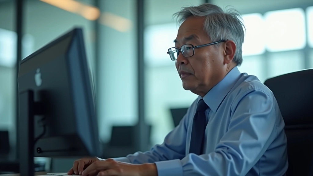 Malaysian government official reviewing social assistance program data and statistics on computer screen